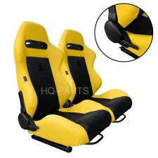Pair Tanaka Yellow Pvc Leather Black Suede Racing Seats Fits Ford All Mustang