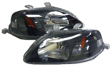 For 99-00 Honda Civic Jdm Black Headlights Amber Hatch Back Coupe Sedan 234 Ek