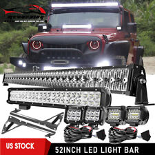 52 Led Light Bar 20 Lower 4 Pods Mounts For Jeep Wrangler Jk Driving 07-15