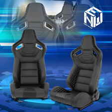Pair Lr Universal Leather Reclinable Racing Seats Dual Sliders Black Lr