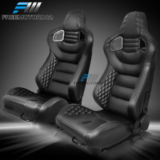 Adjustable Universal Racing Seat Gray Stitch Pu Carbon Leather X2 Dual Sliders