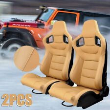 1pair Universal Racing Seats Reclinable Bucket Seats Faux Leather W Sliders Tan