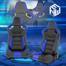 Pair Of Universal Leather Reclinable Racing Seats Dual Sliders Blackblue Lr