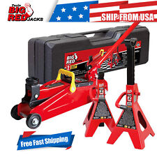 Big Red Torin Floor Jack Combo With 2 Jack Stands 2 Ton 4000 Lb Red