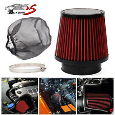 Red 4 100mm Inlet Car Truck Air Intake Cone Dry Air Filter W Filter Sock Cover