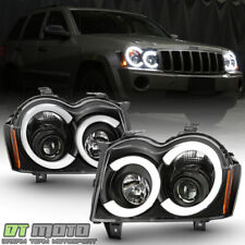 2005-2007 Jeep Grand Cherokee Black Led Tube Drl Projector Headlights Headlamps