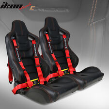 Universal Reclinable Racing Seat Dual Slider Black Red Belt X2 Pu Carbon Leather