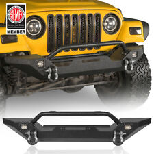 For 1997-2006 Jeep Wrangler Tj Front Bumper Wd-rings Led Lights Winch Plate