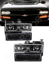 Black Headlights W U Bar Led Signal Lights For 1988-1999 Gm Ck Full Size