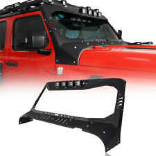 Windshield Frame Roof Visor Cowl Armor W 4 Lights For Jeep Wrangler 18-24 Jl Jt