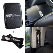 For Cadillac Carbon Fiber Center Armrest Cushion Pad Cover Seat Belt Cover Set