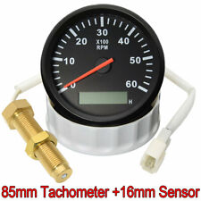 85mm Boat Marine Tachometer Diesel Engine Tacho Gauge 0-6000 Rpm W 16mm Sensor