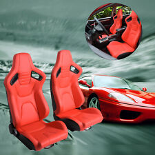 1pair Universal Reclinable Racing Seats Dual Sliders Red Pu Leathe
