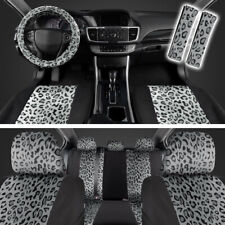 Full Set Gray Leopard Print Car Seat Covers For Women Cute Car Accessories