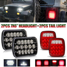 For Jeep Wrangler Yj 87-95 7x6 Led Headlights Hi-lo Beam White Red Tail Lights