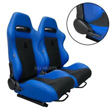 Pair Tanaka Blue Pvc Leather Black Suede Adjustable Racing Seats For Honda