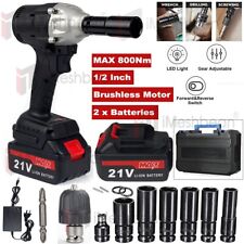 21v Cordless Impact Wrench 12 800nm High Torque Brushless Drill With 2 Battery
