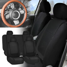 Car Seat Covers For Auto Solid Black Full Set Wblack Leather Steering Wheel