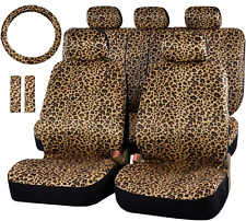 Leopard Car Seat Covers Full Set With Steering Wheel Cover 2 Seat Belt Pads Che