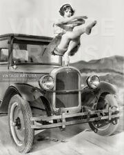 Vintage 1920s Photo - Ballerina Balancing On Front Of 1927 Chevrolet Automobile