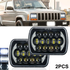 Pair 7x6 Led Headlights Hilo Beam Drl For Jeep 1984-2001 Cherokee Xj Yj