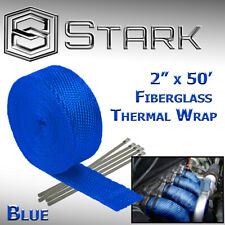 2 X 50ft Exhaust Header Fiberglass Heat Wrap Tape W 5 Steel Ties - Blue A