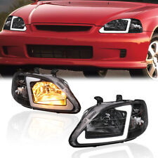 Pair Led Drl Headlights Assembly For 1999-2000 Honda Civic Ek Ej Front Lamps