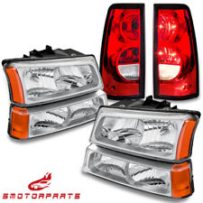 For 2003-2006 Chevy Silverado Chrome Housing Headlights Red Tail Lights