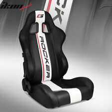 Universal Reclinable Racing Seat Dual Slider Right Black Pu Leather White Stripe
