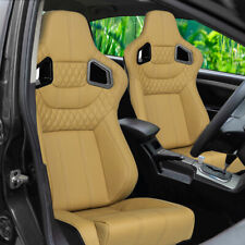 Pair Of 2pcs Universal Car Racing Seats Faux Leather Reclinable Bucket Seats Tan