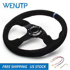 14350mm 6 Bolt Blue Stitch Racing Drifting Suede Steering Wheel W Horn Button