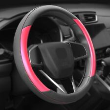 Black Red Contrast Style Synthetic Leather Steering Wheel Cover 14.5-15