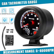 Universal Car Tachometer Gauge Tacho Meter With Led Shift Light 0-8000 Rpm 3.75