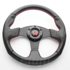 Perforated Finger Grip Black W Red Seam Steering Wheel W Horn For Honda Acura