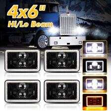 4pcs 4x6 Led Headlights Hilo Wdrl For Peterbilt 379 378 Freightliner Fld120