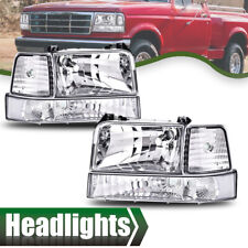 Fit For 92-96 Ford F-150 Bronco Chrome Headlightsclear Reflector Bumper Lamps