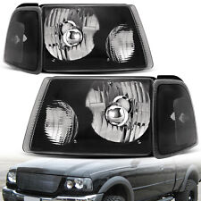 Blk Headlights For 2001-2011 Ford Ranger Clear Corner Turn Signal Light Pair Set