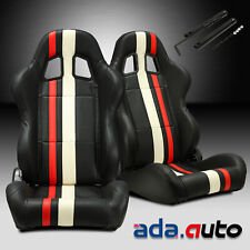 2x Reclinable Black Pvc Main Double Line Racing Seatssingle Adjustor Slider