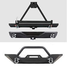 Front Rear Bumper For 1987-2006 Jeep Wrangler Tj Yj Powder Coated W D-rings