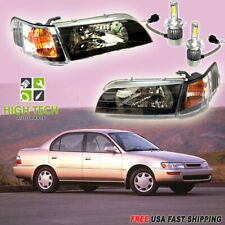 For 1993-1997 Toyota Corolla Black Jdm Headlights Leftright Free Bulbs Led H4