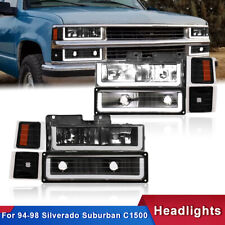Pair Led Drl Headlights W Bumper Corner Lamp For 94-98 Silverado Suburban C1500