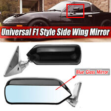 2pcs Black Universal F1 Style Car Racing Rearview Side Wing Mirrors Blue Glass