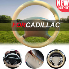 Genuine Leather Beige 15 Diameter Car Steering Wheel Cover For Cadillac