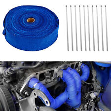 2 X 50ft Roll Blue Fiberglass Exhaust Header Pipe Heat Wrap Tape W 10pcs Ties