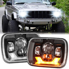 Pair 7x6 5x7 Led Headlights Hilo Beam Drl For Jeep Cherokee Xj Wrangler Yj