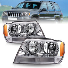 For 1999-2004 Jeep Grand Cherokee Chrome Headlights Amber Corner Headlamps Pair