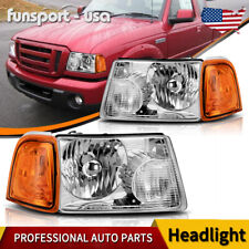 Chrome Housing Headlights For 2001-2011 Ford Ranger Xl Xlt Amber Corner Headlamp