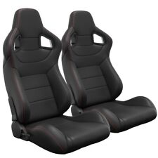 2 Pcs Universal Racing Seats Pair Of Pvc Leather Racing Bucket Seats W. Sliders