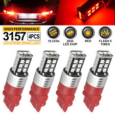 4x 3157 Red Led Bright Strobe Flash Blinking Brake Tail Stop Lightparking Bulbs