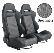 Recline Bucket Racing Seats With Sliders Black Leather Sliver Breathable Fabric